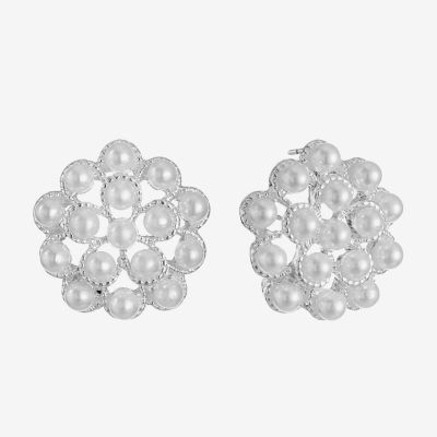 Monet Jewelry Simulated Pearl 17mm Flower Stud Earrings