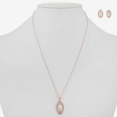 Monet Jewelry Rose Gold Pendant Necklace And Stud Earring Rose Tone 2-pc. Jewelry Set
