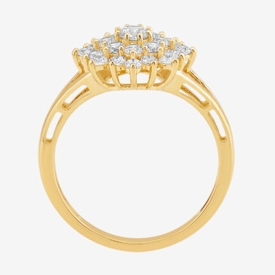 Sunburst Womens 3/4 CT. T.W. Lab Grown White Diamond 10K Gold Cluster Halo Cocktail Ring