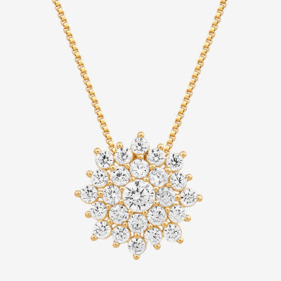 Cluster Womens 3/4 CT. T.W. Lab Grown White Diamond 10K Gold Sunburst Pendant Necklace