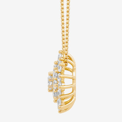 Cluster Womens 3/4 CT. T.W. Lab Grown White Diamond 10K Gold Sunburst Pendant Necklaces