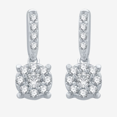 Diamond Blossom 3/8 CT. T.W. Natural White Diamond Sterling Silver Round Drop Earrings