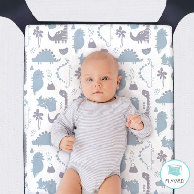 The Peanutshell Blue Dino 3-pc. Playard Sheet