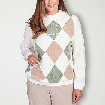 Alfred Dunner St Moritz Womens Crew Neck Long Sleeve Argyle Pullover Sweater