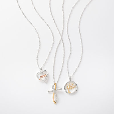 Gratitude & Grace Mom Womens Crystal Pure Silver Over Brass Heart 16 Inch Pendant Necklace