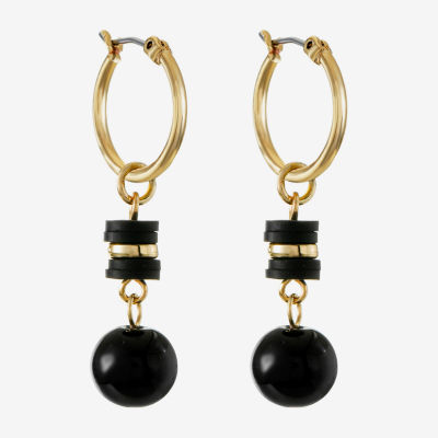 Mixit Gold Tone & Black Bead Drop Hoop Earrings