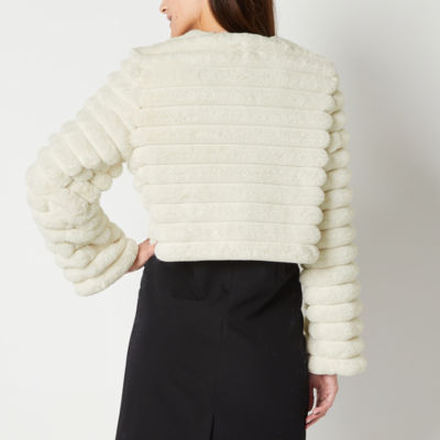 Perceptions Faux Fur Womens Round Neck Long Sleeve Shrug