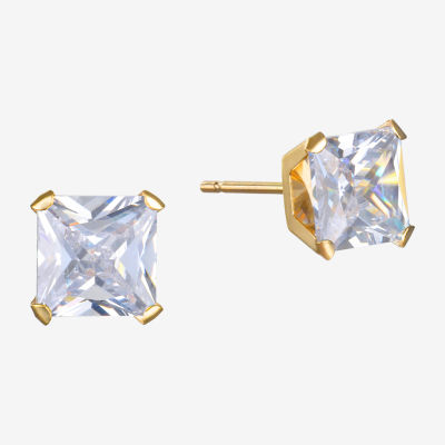 Cubic Zirconia 14K Gold 6mm Square Stud Earrings