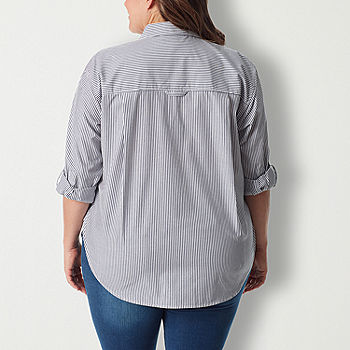Gloria Vanderbilt® Plus Womens Long Sleeve Regular Fit Button-Down Shirt -  JCPenney
