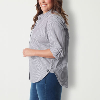 Gloria Vanderbilt® Plus Womens Long Sleeve Regular Fit Button-Down Shirt