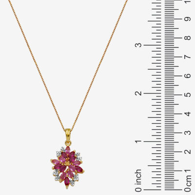 14K Gold over Silver Lab-Created Gemstone Flower Pendant Necklace