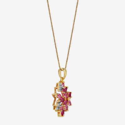 14K Gold over Silver Lab-Created Gemstone Flower Pendant Necklace