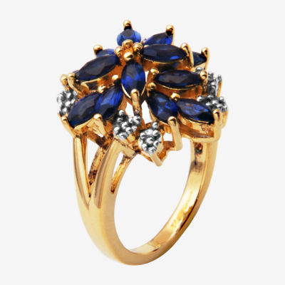 Blue and White Lab-Created Sapphire 14K Yellow Gold Over Sterling Silver Ring