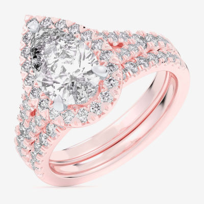 G-H / Si1-Si2) Womens / CT. T.W. Lab Grown White Diamond 14K Gold Pear Side Stone Halo Bridal Set