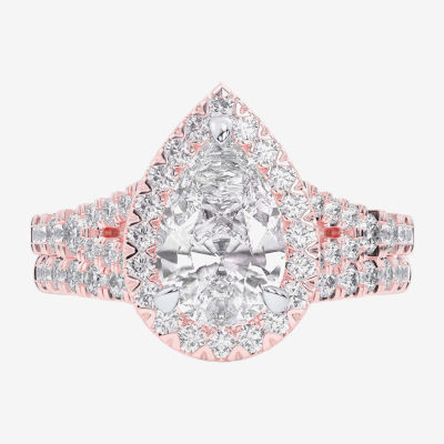 G-H / Si1-Si2) Womens / CT. T.W. Lab Grown White Diamond 14K Gold Pear Side Stone Halo Bridal Set