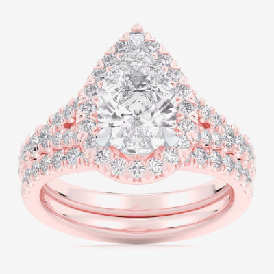 G-H / Si1-Si2) Womens CT. T.W. Lab Grown White Diamond 14K Gold Pear Side Stone Halo Bridal Set