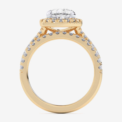 (G-H / Si1-Si2) Womens 3 CT. T.W. Lab Grown White Diamond 14K White Gold Pear Side Stone Halo Bridal Set