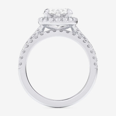 (G-H / Si1-Si2) Womens 1 5/8 CT. T.W. Lab Grown White Diamond 14K White Gold Oval Side Stone Halo Bridal Set