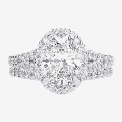 (G-H / Si1-Si2) Womens 1 5/8 CT. T.W. Lab Grown White Diamond 14K White Gold Oval Side Stone Halo Bridal Set