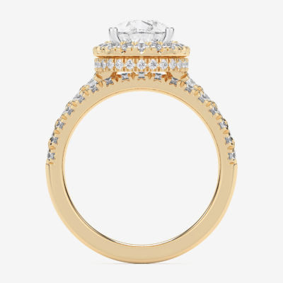 (G-H / Si1-Si2) Womens 1 5/8 CT. T.W. Lab Grown White Diamond 14K White Gold Pear Side Stone Halo Bridal Set