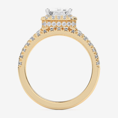 (G-H / Si1-Si2) Womens 3 CT. T.W. Lab Grown White Diamond 14K White Gold Side Stone Halo Bridal Set