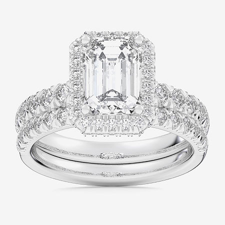 Modern Bride (g-h / Si1-si2) Womens 4 1/4 Ct. T.w. Lab Grown White Diamond 14k White Gold Side Stone Halo Bridal  In Silver
