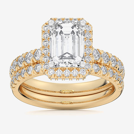 Modern Bride (g-h / Si1-si2) Womens 4 1/4 Ct. T.w. Lab Grown White Diamond 14k White Gold Side Stone Halo Bridal  In Gold
