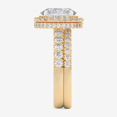 (G-H / Si1-Si2) Womens 1 5/8 CT. T.W. Lab Grown White Diamond 14K Gold Oval Side Stone Halo Bridal Set