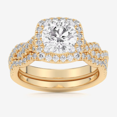 G-H / Si1-Si2) Womens / CT. T.W. Lab Grown White Diamond 14K Gold Round Side Stone Halo Bridal Set