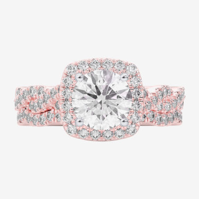 (G-H / Si1-Si2) Womens 3 3/4 CT. T.W. Lab Grown White Diamond 14K White Gold Round Side Stone Halo Bridal Set