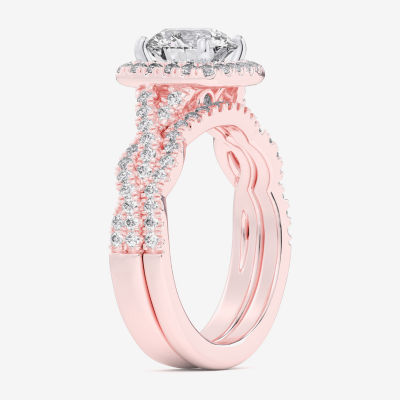 (G-H / Si1-Si2) Womens 3 3/4 CT. T.W. Lab Grown White Diamond 14K White Gold Round Side Stone Halo Bridal Set