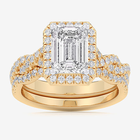 Modern Bride (g-h / Si1-si2) Womens 3 3/4 Ct. T.w. Lab Grown White Diamond 14k White Gold Side Stone Halo Bridal  In Gold