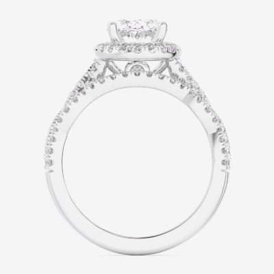 (G-H / Si1-Si2) Womens 2 3/4 CT. T.W. Lab Grown White Diamond 14K White Gold Oval Side Stone Halo Bridal Set