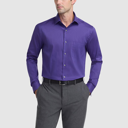 Van Heusen Everyday Defense Stain Shield Mens Regular Fit Stretch Fabric Wrinkle Free Long Sleeve Dress Shirt, 18-18.5 34-35, Purple