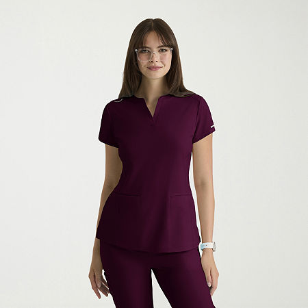 Skechers Skt259 Coast 2-Pocket Top Womens V Neck Short Sleeve Tag Free STRETCH FABRIC Moisture Wicking Scrub Top, Xx-small, Red