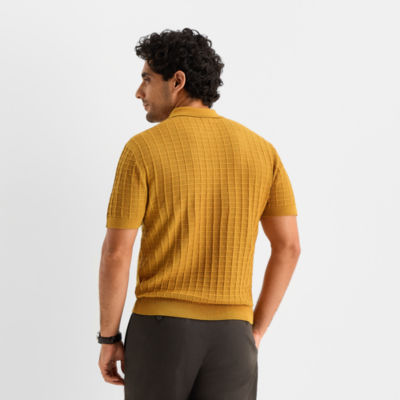Stafford Textured Mens Short Sleeve Button Polo Sweater