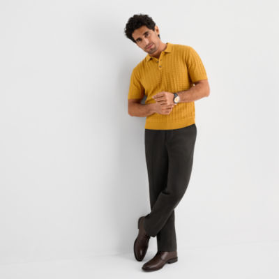 Stafford Textured Mens Short Sleeve Button Polo Sweater