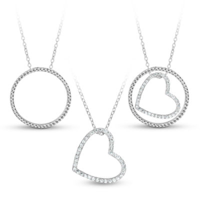 Sterling Silver 3-in-1 Cubic Zirconia Circle Heart Necklace