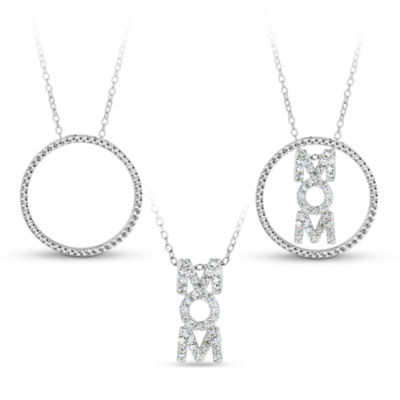 Sterling Silver 3-in-1 Cubic Zirconia Circle "Mom" Necklace