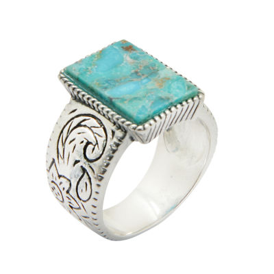 Womens Lab Created Blue Turquoise Sterling Silver Cocktail Ring