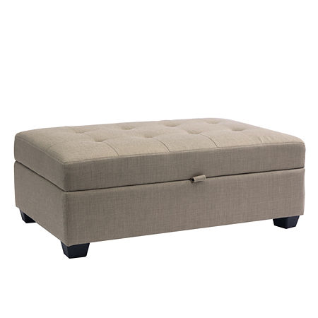 Antonio Linen Ottoman, One Size, Beige