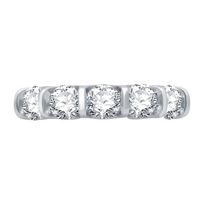(H-I / I1) Womens 2MM 2 CT. T.W. Lab Grown White Diamond 10K White Gold 5-Stone Anniversary Band