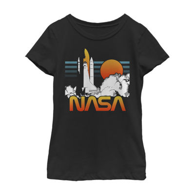 Little & Big Girls Crew Neck Short Sleeve NASA Graphic T-Shirt