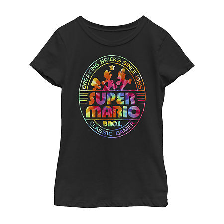 Little & Big Girls Crew Neck Short Sleeve Super Mario Graphic T-Shirt, X-small, Black
