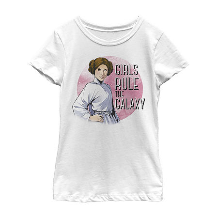 Girls Crew Neck Short Sleeve Star Wars Graphic T-Shirt, Medium, White