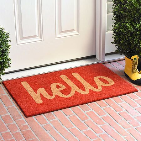 Calloway Mills Hello Coir Outdoor Rectangular Doormat, One Size, Red