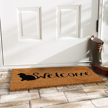 Calloway Mills Feline Welcome Outdoor Rectangular Doormats, One Size, Black