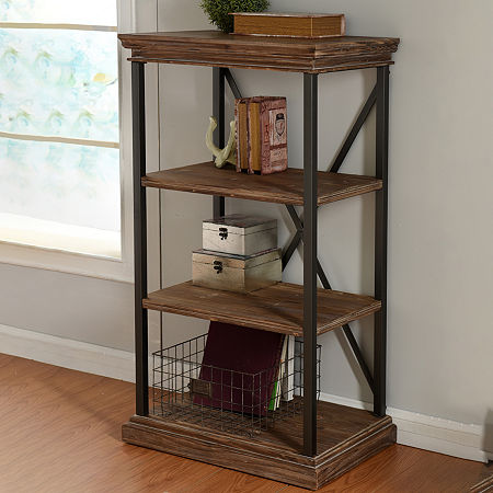 Stylecraft Driftwood Grey Metal And Wood 4 Tier Bookshelves, One Size, Black