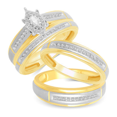 10K Gold Marquise His and Hers Ring Sets