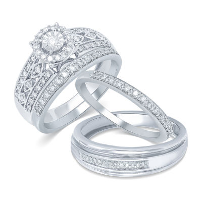 10K White Gold His and Hers Ring Sets